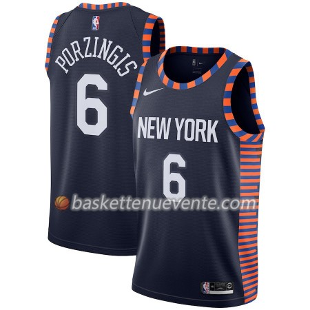 Maillot Basket New York Knicks Kristaps Porzingis 6 2018-19 Nike City Edition Navy Swingman - Homme